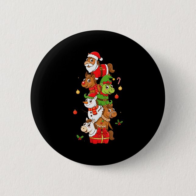 Badge Rond 5 Cm Funny Horse Santa Elf Snowman Christmas Womens Men (Devant)