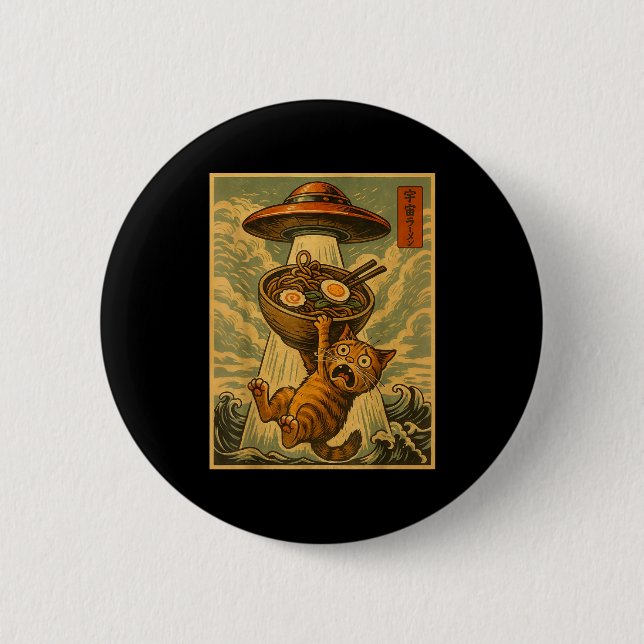 Badge Rond 5 Cm Funny Japanese Cat Ramen Ufo Anime Men Women Teens (Devant)