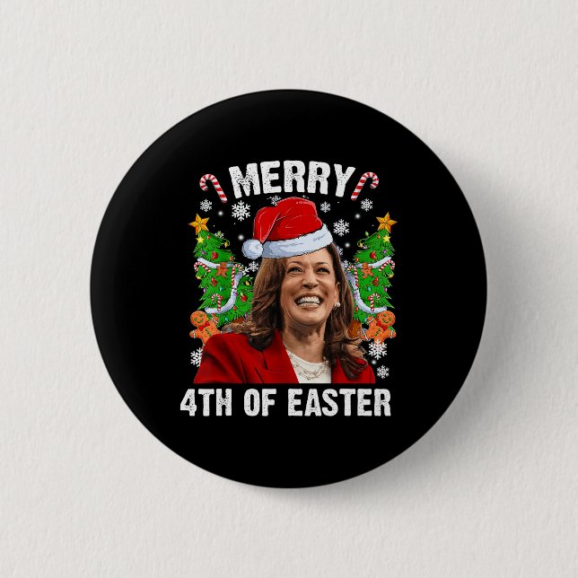 Badge Rond 5 Cm Funny Kamala Harris Noël Santa Hat Joyeux 4e (Devant)