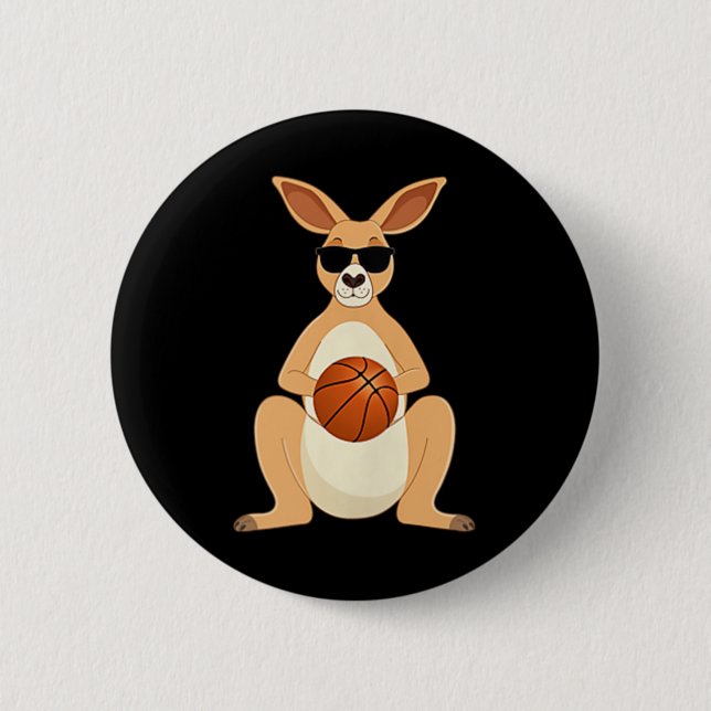 Badge Rond 5 Cm Funny Kangaroo Portant Des Sungles Jouant Au Baske (Devant)