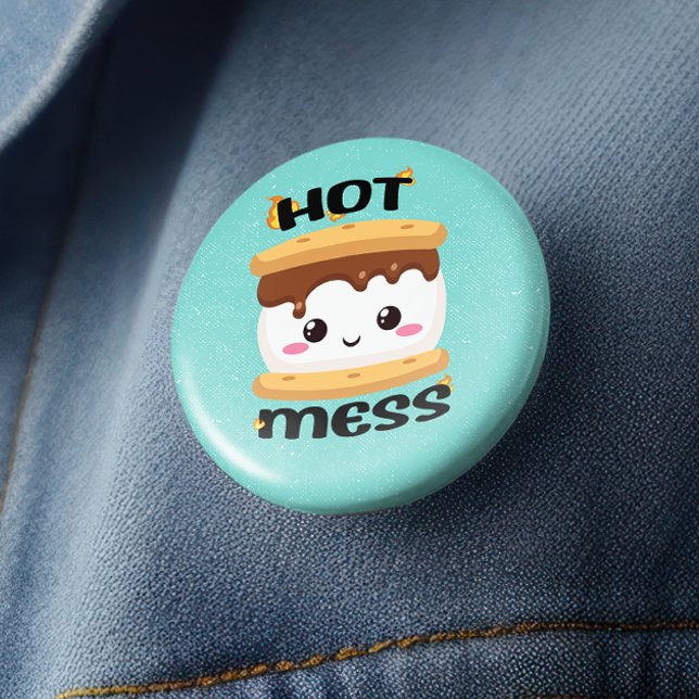 Badge Rond 5 Cm Funny Kawaii S'mores Hot Mess (You'll definitely be a happy camper after you style up with this S'mores hot mess button. )