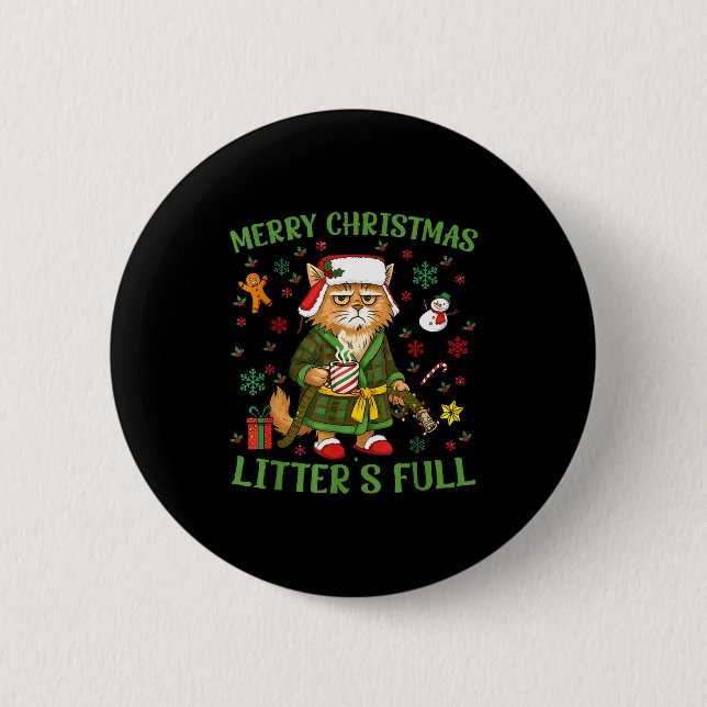 Badge Rond 5 Cm Funny Litter’s Full Cat Parody Tee Christmas  (Devant)