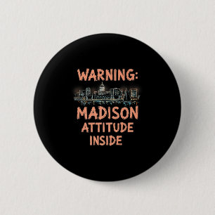 Badge Rond 5 Cm Funny Madison Wisconsin Night Skyline Vintage Prem