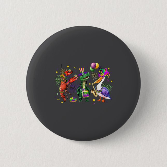 Badge Rond 5 Cm Funny Mardi Gras 2026 Crocodile Crawfish Pelican N (Devant)