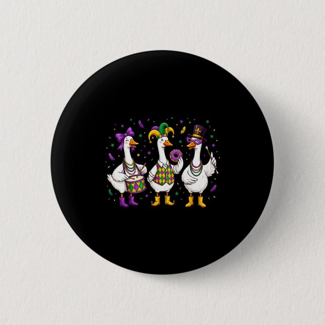 Badge Rond 5 Cm Funny Mardi Gras Carnival Silly Goose Mask Louisia (Devant)