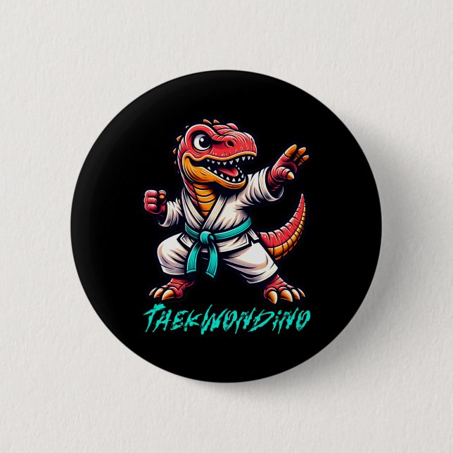 Badge Rond 5 Cm Funny Martial Arts Karate Taekwondo Dino Animal Cu (Devant)