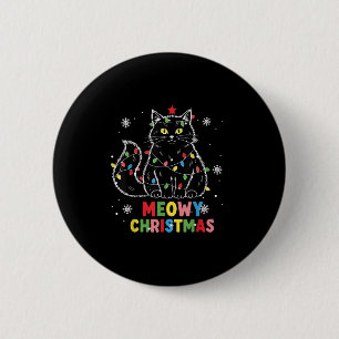 Badge Rond 5 Cm Funny Meowa Noël Lumières Panjama de chat noir