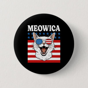 Badge Rond 5 Cm Funny Meowica Chat Juillet 4 Jour de l'Indépendanc