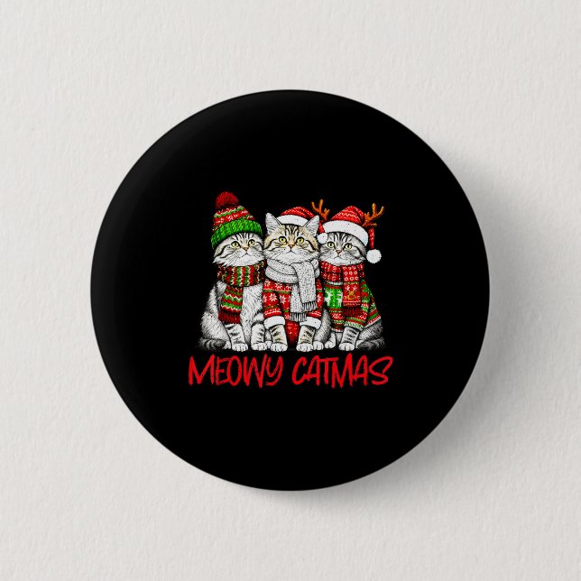 Badge Rond 5 Cm Funny Meowy Catmas Christmas Cats Ugly Sweater Gra (Devant)