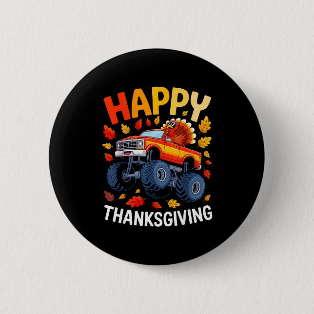 Badge Rond 5 Cm Funny Monster Truck Turkey Happy Thanksgiving For  (Devant)