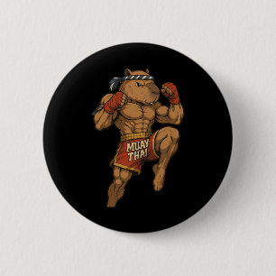 Badge Rond 5 Cm Funny Muay Thai Capybara Thai Boxe Arts martiaux