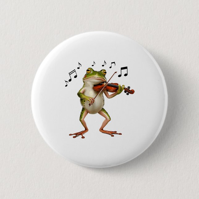 Badge Rond 5 Cm Funny Musician Violinist Cute Frog Playing Violin  (Devant)
