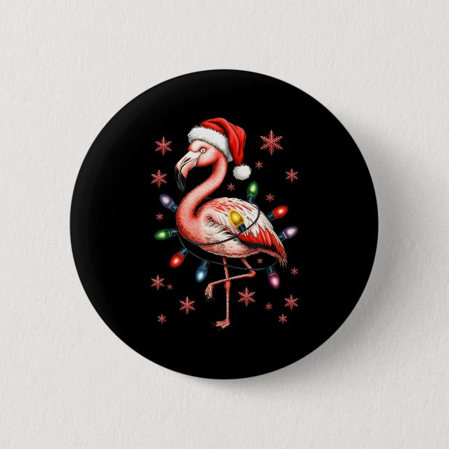 Badge Rond 5 Cm Funny Nk Flamingo Christmas Tree Lights Xmas Snowf (Devant)