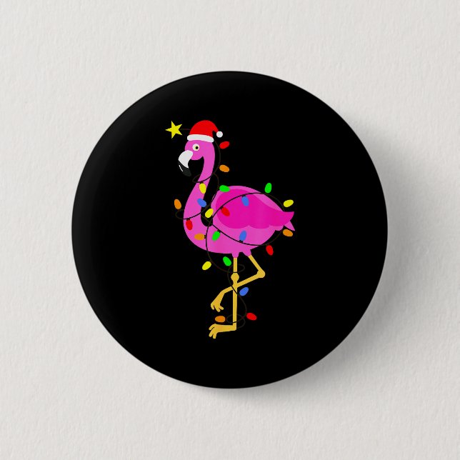 Badge Rond 5 Cm Funny Nk Flamingo In Santa Hat Christmas In July M (Devant)
