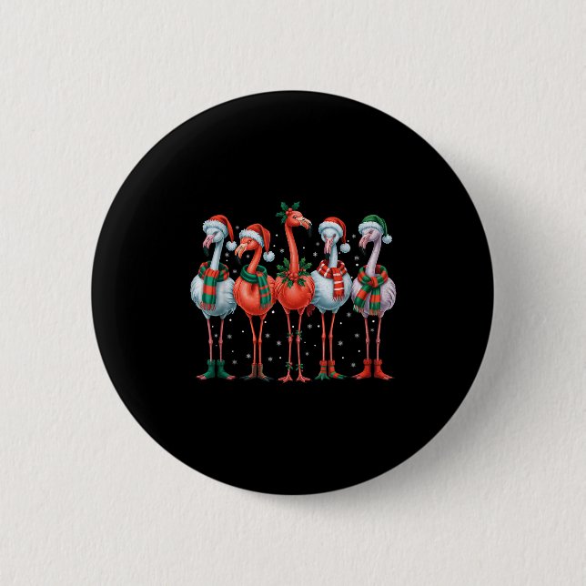 Badge Rond 5 Cm Funny Nk Flamingos Merry Christmas Tree Xmas Snowf (Devant)