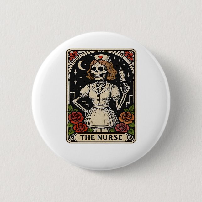 Badge Rond 5 Cm Funny Nurse Skeleton Tarot Card Halloween Nurse (Devant)