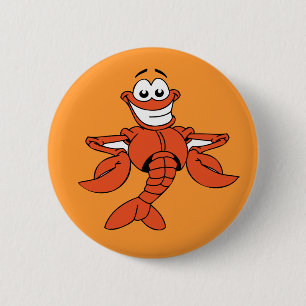 Badge Rond 5 Cm Funny ORANGE CARTOON LOBSTER souriant plaisir mais