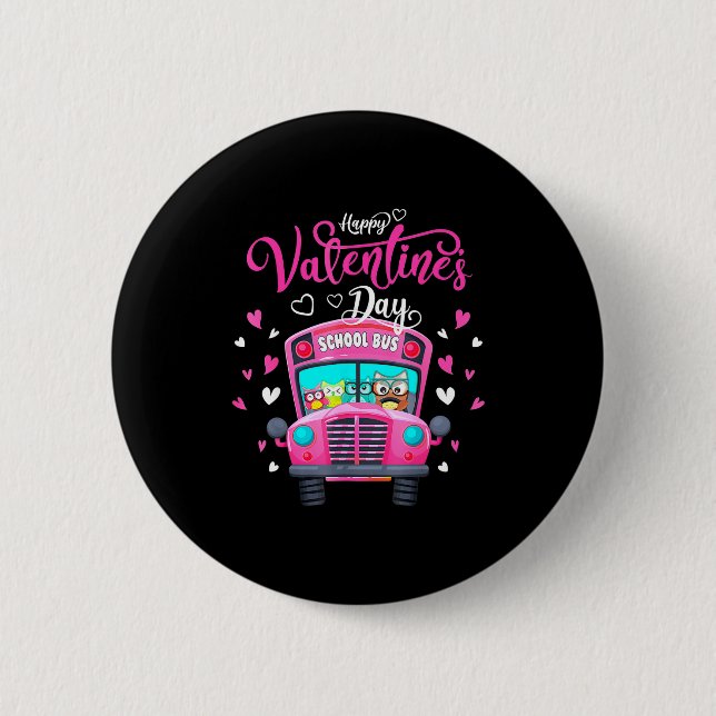 Badge Rond 5 Cm Funny Owls School Bus Driver Happy Valentines Day  (Devant)
