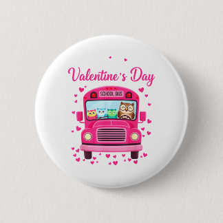 Badge Rond 5 Cm Funny owls school bus driver happy valentines day