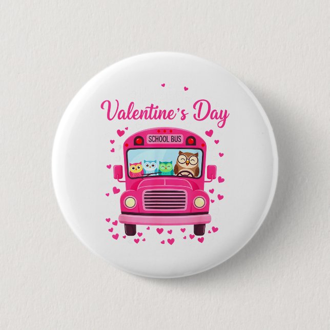 Badge Rond 5 Cm Funny owls school bus driver happy valentines day (Devant)