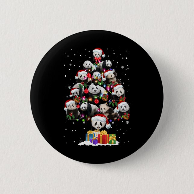 Badge Rond 5 Cm Funny Pandas Santa Hat Christmas Tree Ornament T S (Devant)