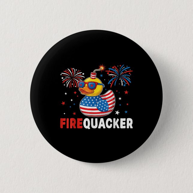 Badge Rond 5 Cm Funny Patriotic Duck Firequacker Pun Independence  (Devant)