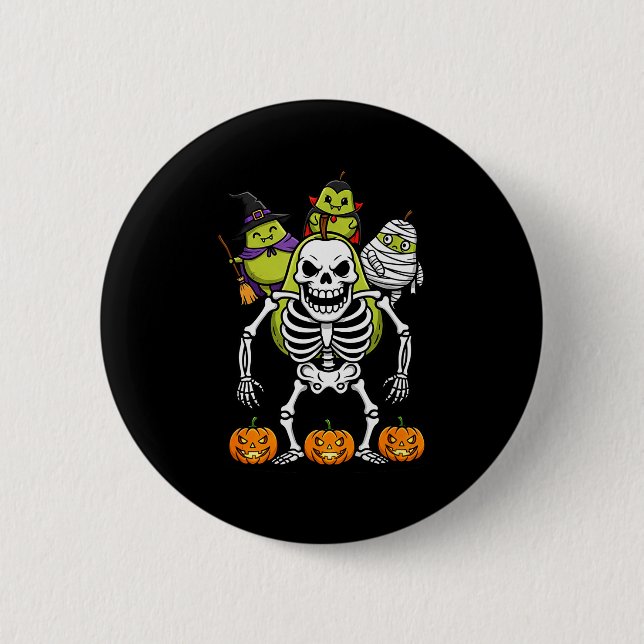 Badge Rond 5 Cm Funny Pear Skeleton Mummy Witch Halloween Kids Men (Devant)