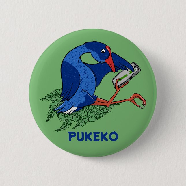 Badge Rond 5 Cm Funny Pukeko avec téléphone portable (Devant)
