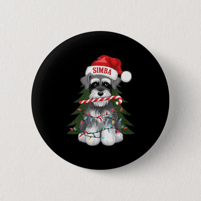 Badge Rond 5 Cm Funny Puppy Dog Christmas Holiday With Candy Cane  (Devant)