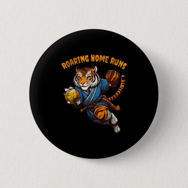 Badge Rond 5 Cm Funny Quote Roaring Home Run Ball Retro Tiger Love (Devant)
