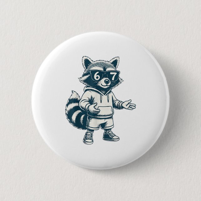 Badge Rond 5 Cm Funny Raccoon 67 Meme Six Seven  (Devant)