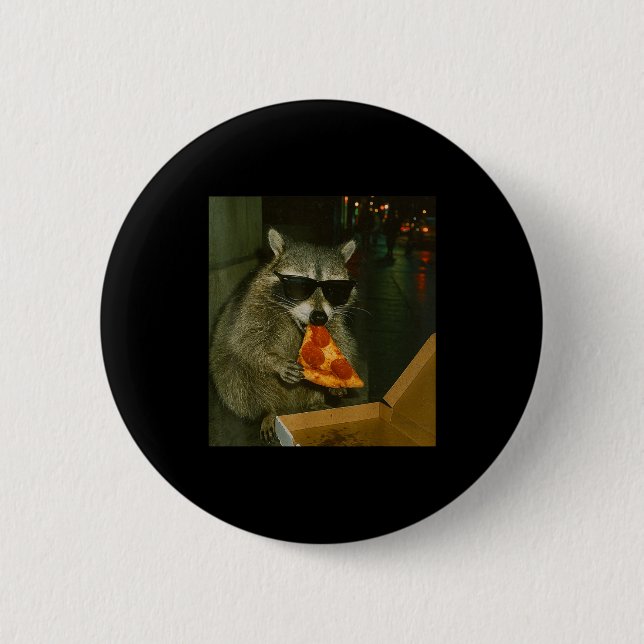 Badge Rond 5 Cm Funny Raccoon Eating Zza Animal Meme  (Devant)