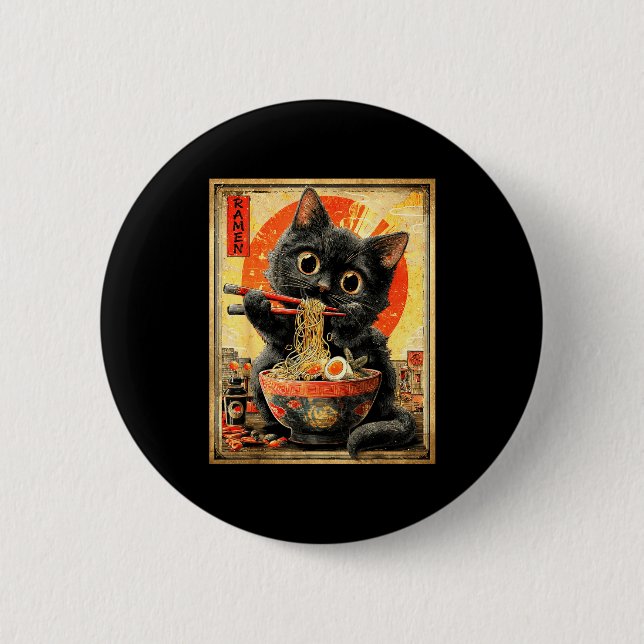 Badge Rond 5 Cm Funny Ramen Cat Noodle Lovers Anime Otaku  (Devant)