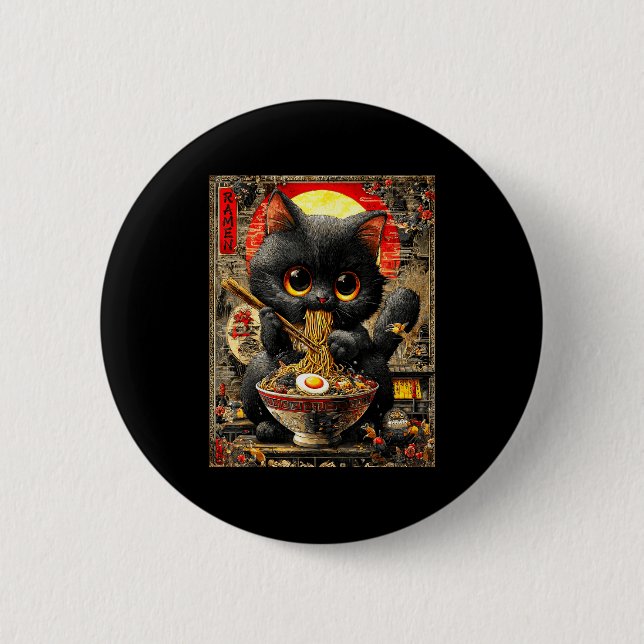 Badge Rond 5 Cm Funny Ramen Cat Noodle Lovers Anime Otaku  (Devant)