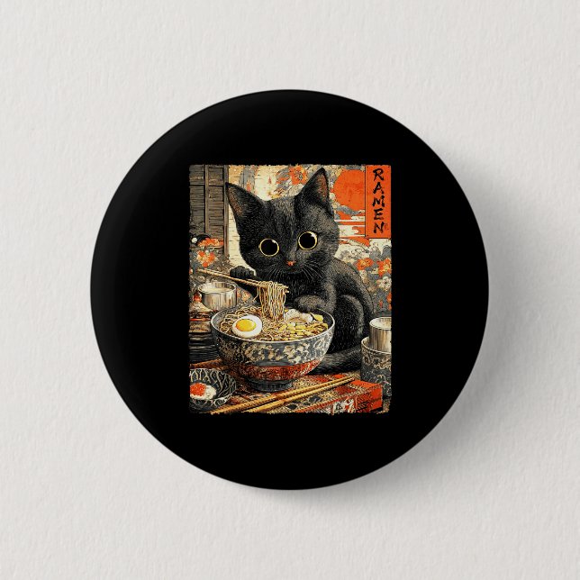 Badge Rond 5 Cm Funny Ramen Cat Noodle Lovers Anime Otaku  (Devant)