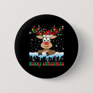 Badge Rond 5 Cm Funny Reindeer Noël Famille Joyeux Noël