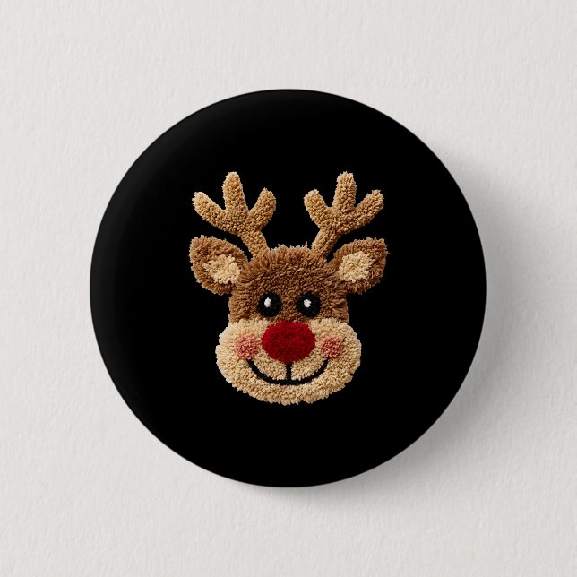 Badge Rond 5 Cm Funny Reindeer Rudolph Crochet Merry Christmas Xma (Devant)