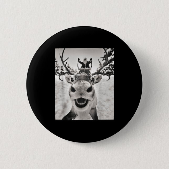 Badge Rond 5 Cm Funny Reindeer Selfie Christmas Santa Funny Kids  (Devant)