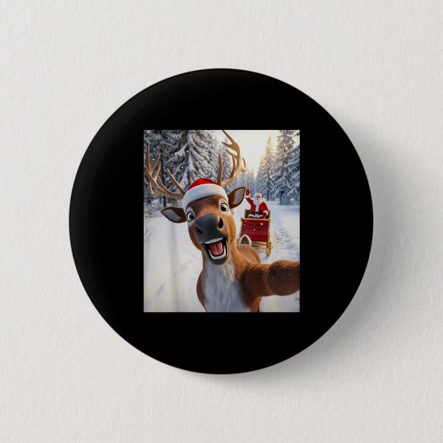 Badge Rond 5 Cm Funny Reindeer Selfie Santa Merry Christmas Men Wo (Devant)