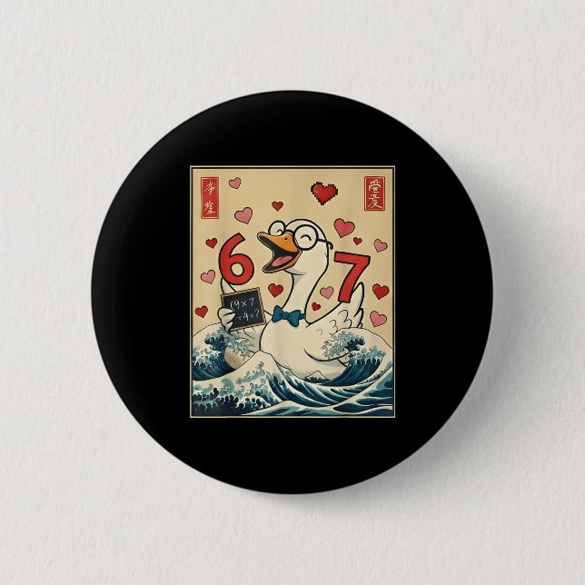 Badge Rond 5 Cm Funny Retro Japanese Goose Teacher 6 7 Meme Valent (Devant)