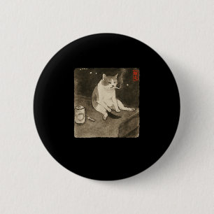 Badge Rond 5 Cm Funny Sad Chat Fumer mème Sumi-e Kit d'art japonai