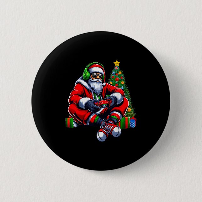 Badge Rond 5 Cm Funny Santa Christmas Gamer Controller Xmas Gaming (Devant)
