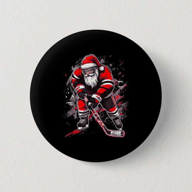 Badge Rond 5 Cm Funny Santa Hockey Christmas Retro Winter Player X (Devant)
