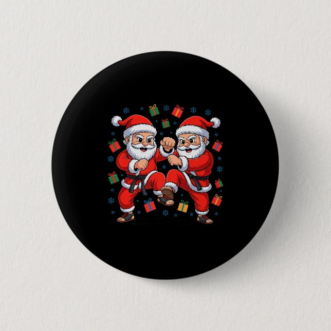 Badge Rond 5 Cm Funny Santa Playing Karate Martial Art Christmas X (Devant)