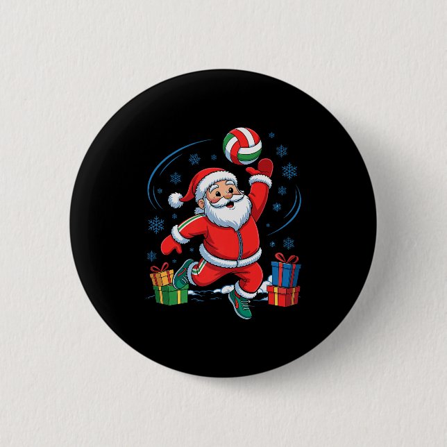 Badge Rond 5 Cm Funny Santa Playing Volleyball Holiday Christmas X (Devant)