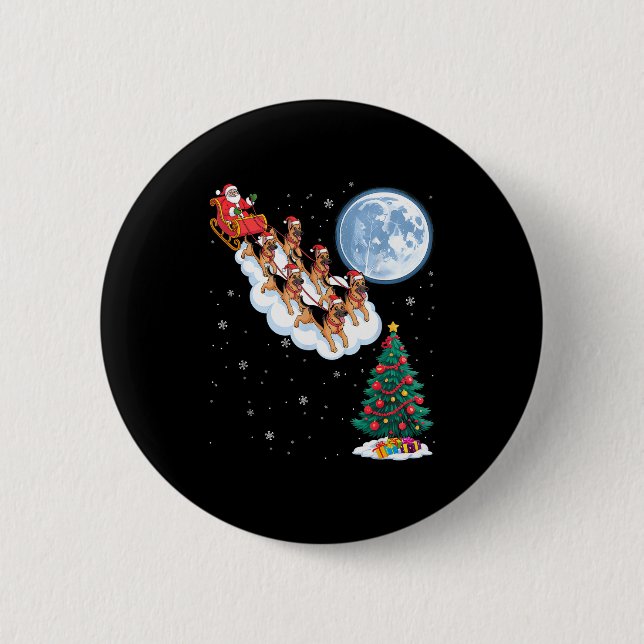 Badge Rond 5 Cm Funny Santa Riding German Shepherd Dog Tree Christ (Devant)