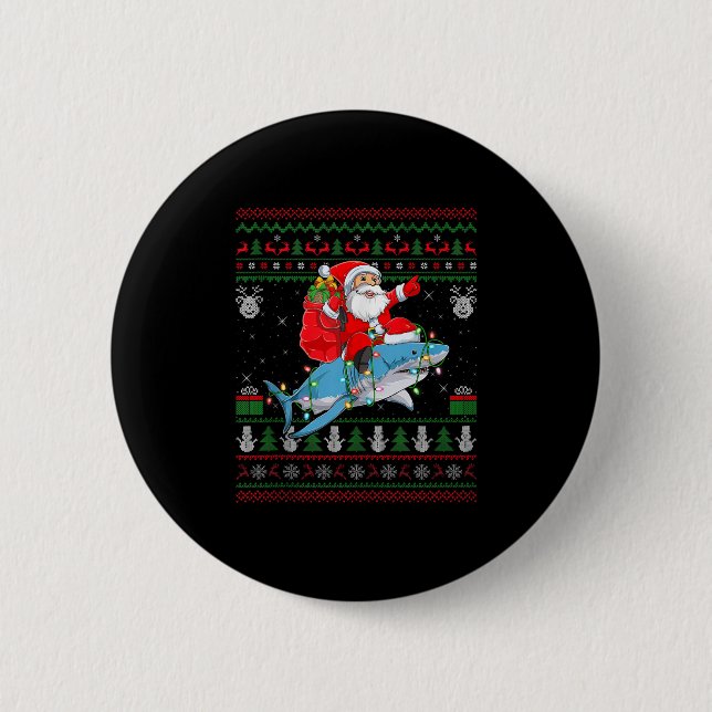 Badge Rond 5 Cm Funny Santa Riding Shark Ugly Christmas Sweaters S (Devant)