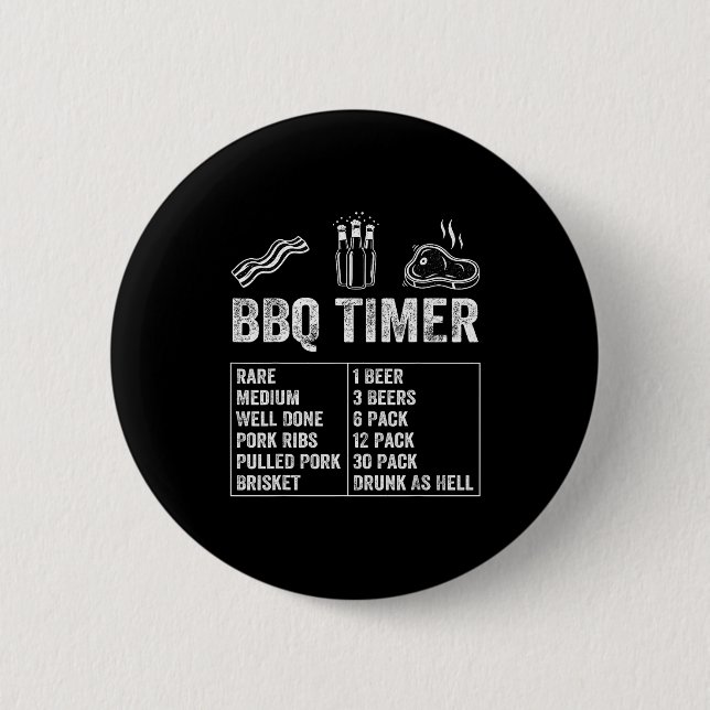 Badge Rond 5 Cm Funny Saying Bbq Timer Beer Grill Dad Barbecue Dri (Devant)