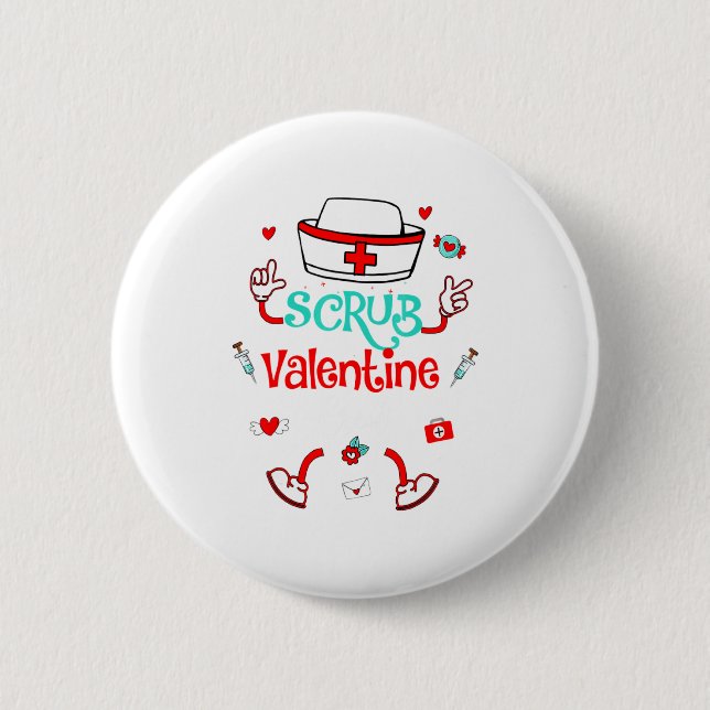 Badge Rond 5 Cm Funny Scrub Valentines Day Nurse Crew Family Group (Devant)