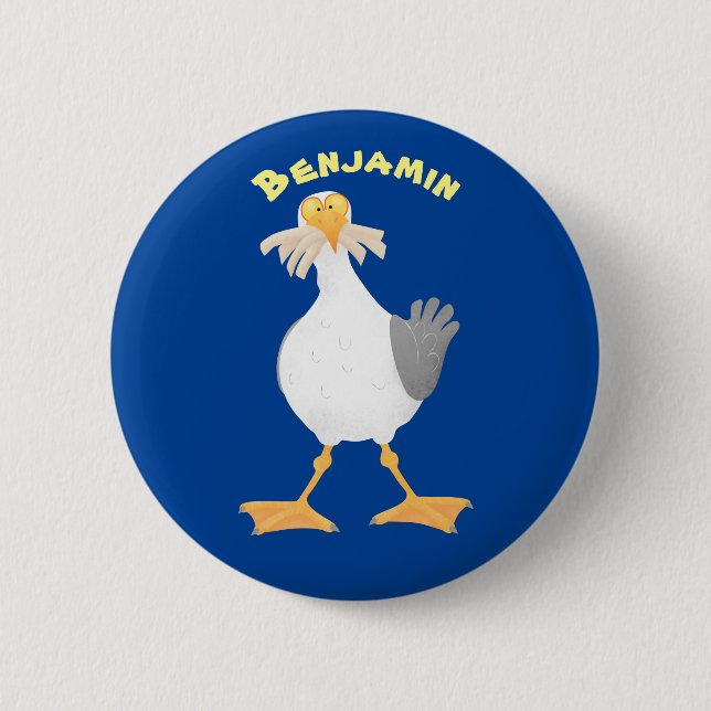 Badge Rond 5 Cm Funny seagull with French fries cartoon (Devant)